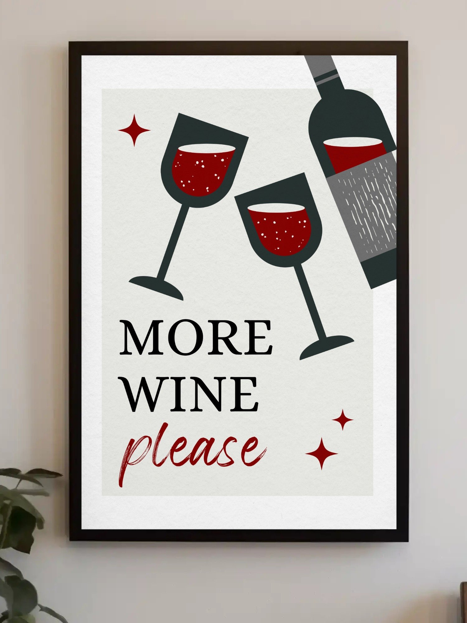 More Wine Please Wall Art - Modern Wine Lover Print, Fun Kitchen or Home Bar Decor, Red Wine Art Poster, Entertaining Drink Sign product image (3)