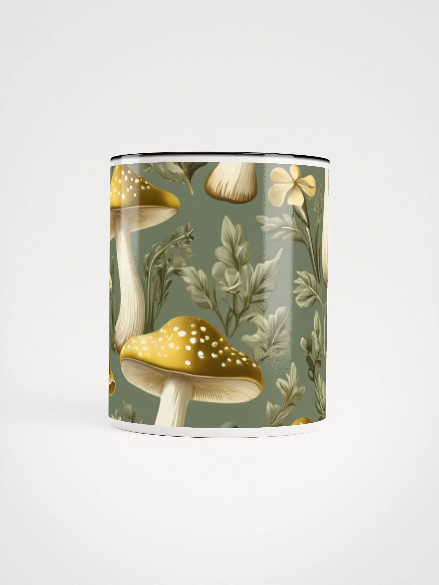 Coffee Mug with Color Inside - Golden Mushrooms on Light Green product image (4)