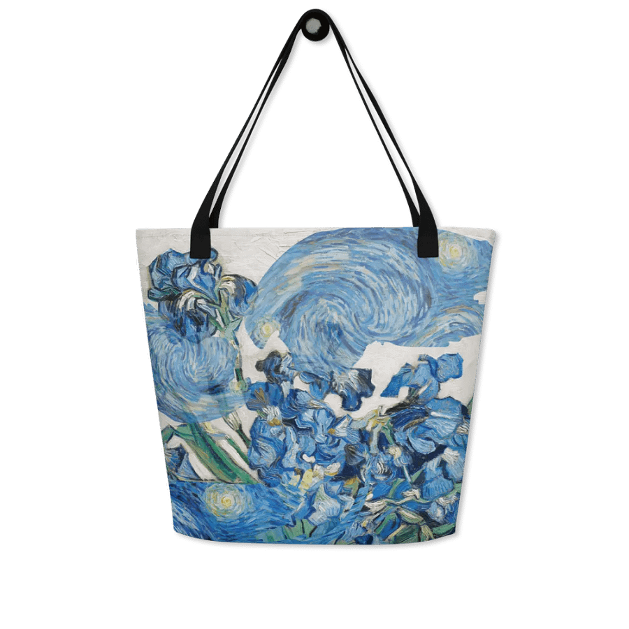 Big printed tote bag with Van Gogh inspired irises and starry night  design product image (3)