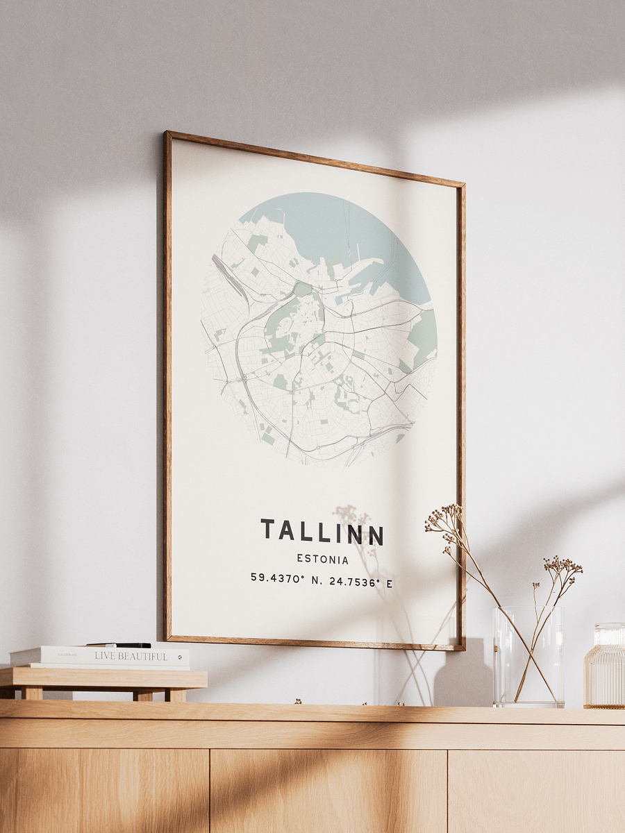 Tallinn Street Map Poster – Beige Minimalist Circular City Art product image (2)