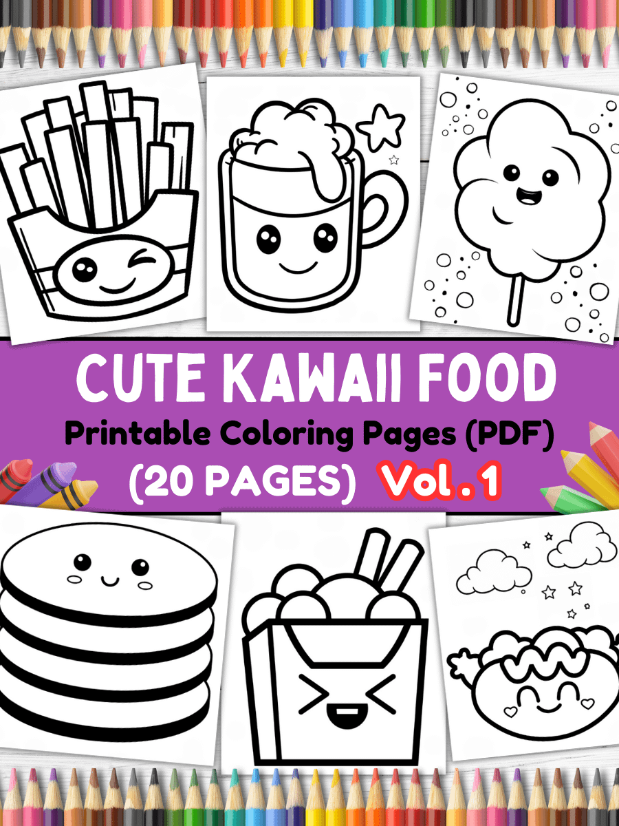 20 Cute Kawaii Food Coloring Pages#1 (PDF Coloring Pages) product image (1)