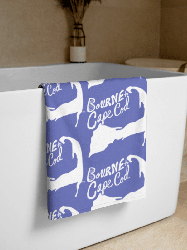 BOURNE to Cape Cod™ | Coastal Classic Beach Towel | All-Over Logo Print | Vibrant Colors for Salty Souls | White Logo on Slate Blue product image (2)