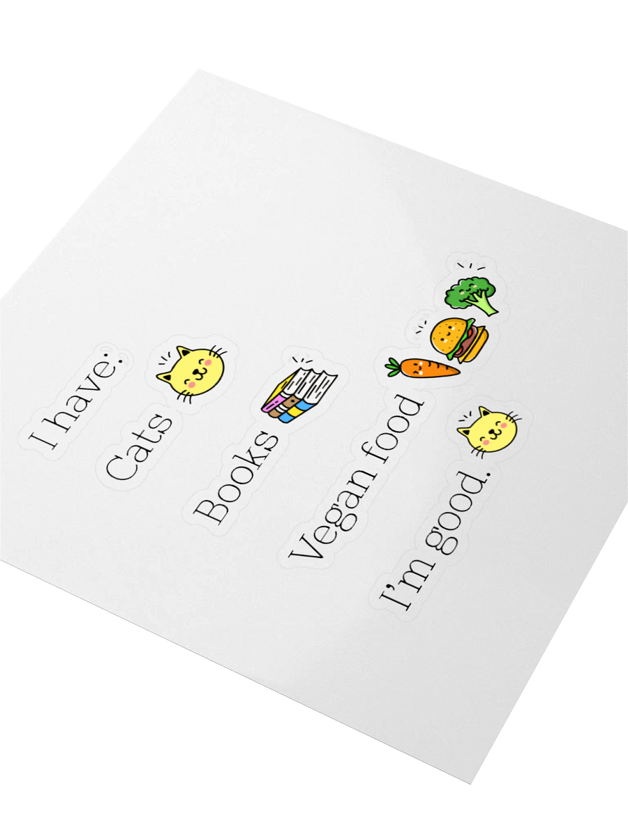 “Cats, Books, and Vegan Food” Fun Sticker product image (3)
