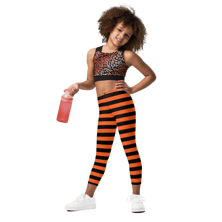 Striped Black and Orange Kids Leggings product image (1)