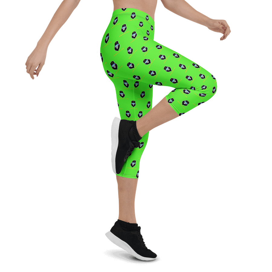 Synthsquatch Fitness Bigfoot Monogram Logo All-Over Print Capri Leggings (Neon Green) product image (4)