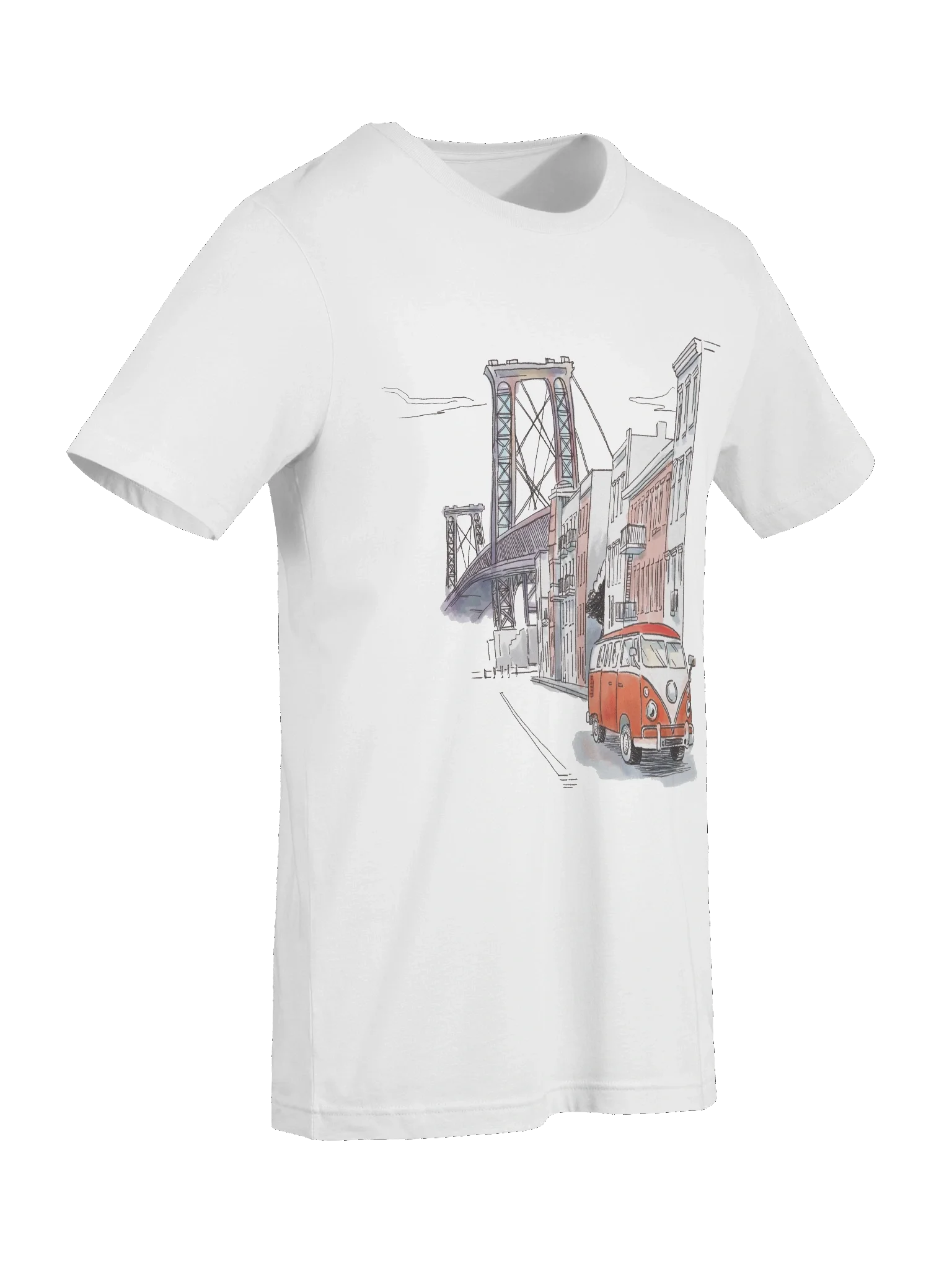 Williamsburg Bridge Tee in red and purple artwork product image (11)