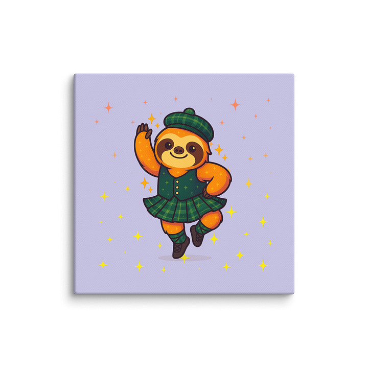 Highland Dance Sloth Mini Canvas – Cute Green Tartan Scottish Sloth Wall Art for Dancers, Teachers, and Sparkly Decor Fans (6x6") product image (1)
