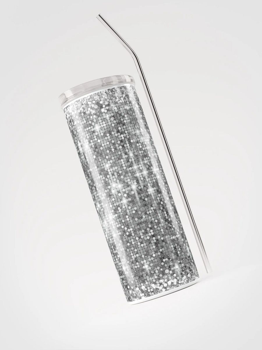 Shining Silver Glitter Stainless Steel Tumbler | Eco-Friendly 20oz with Reusable Straw product image (3)