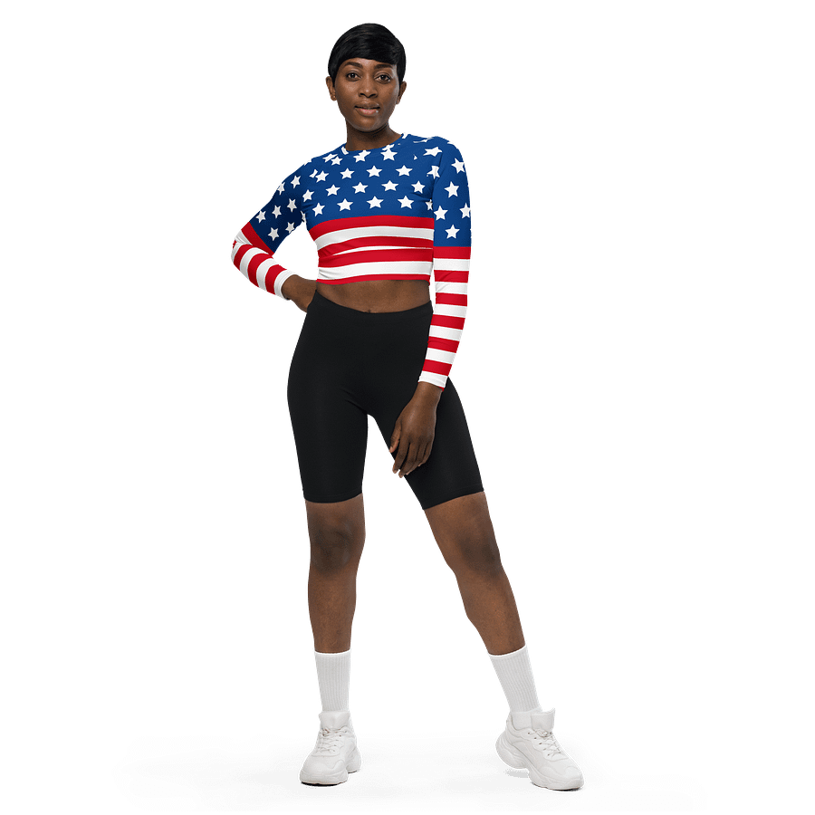Patriotic Star Spangled Long Sleeve Crop Top product image (1)