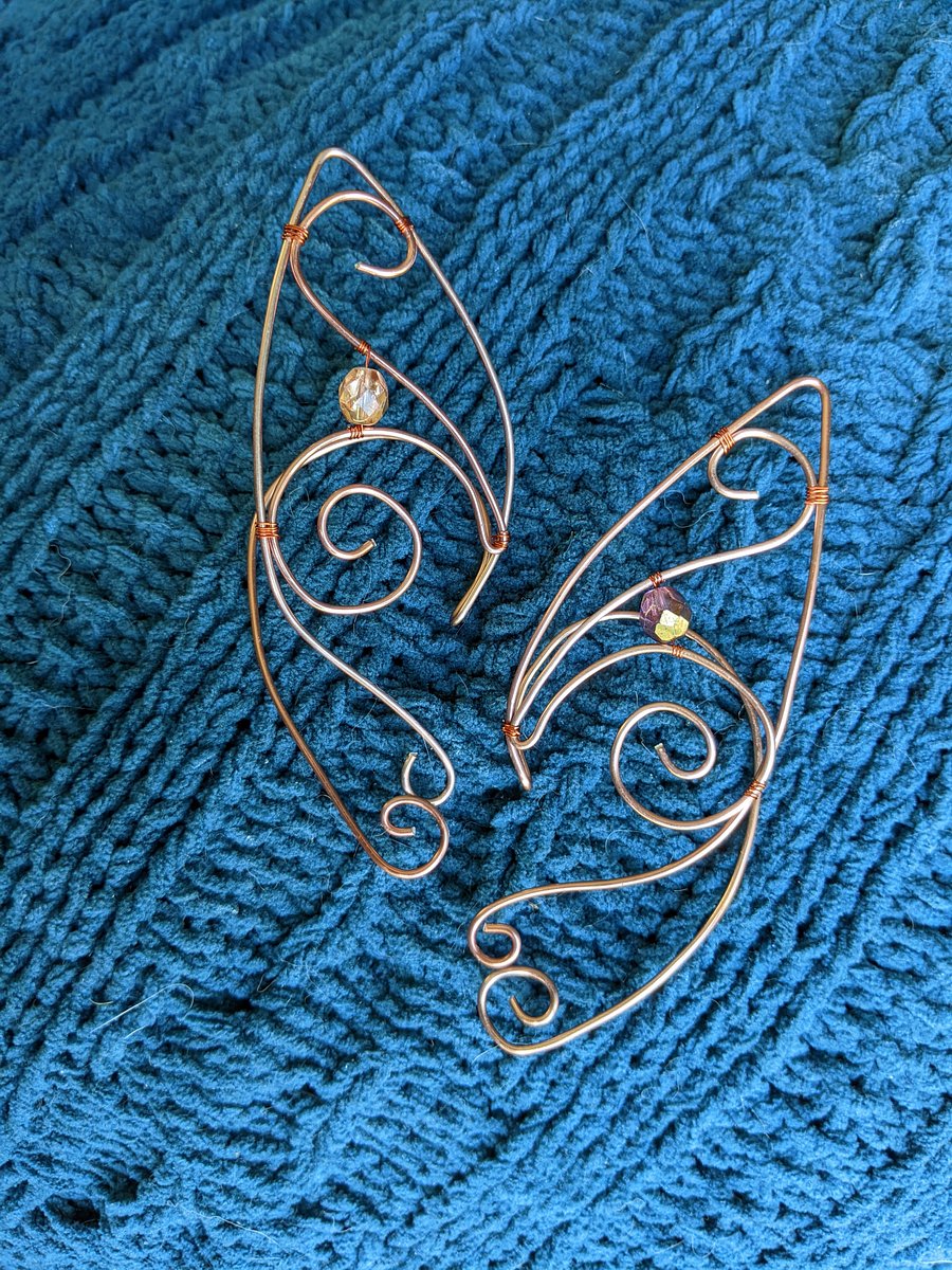 Wire Elf Ears - Long Copper with Details and Beads product image (1)