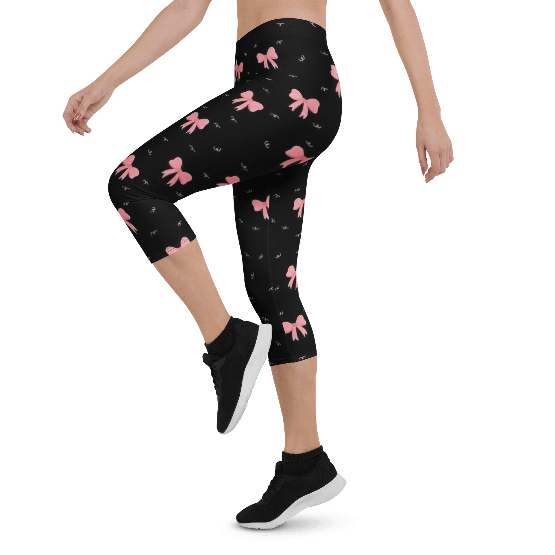 Pink Bow Pattern Print Capri Leggings product image (3)