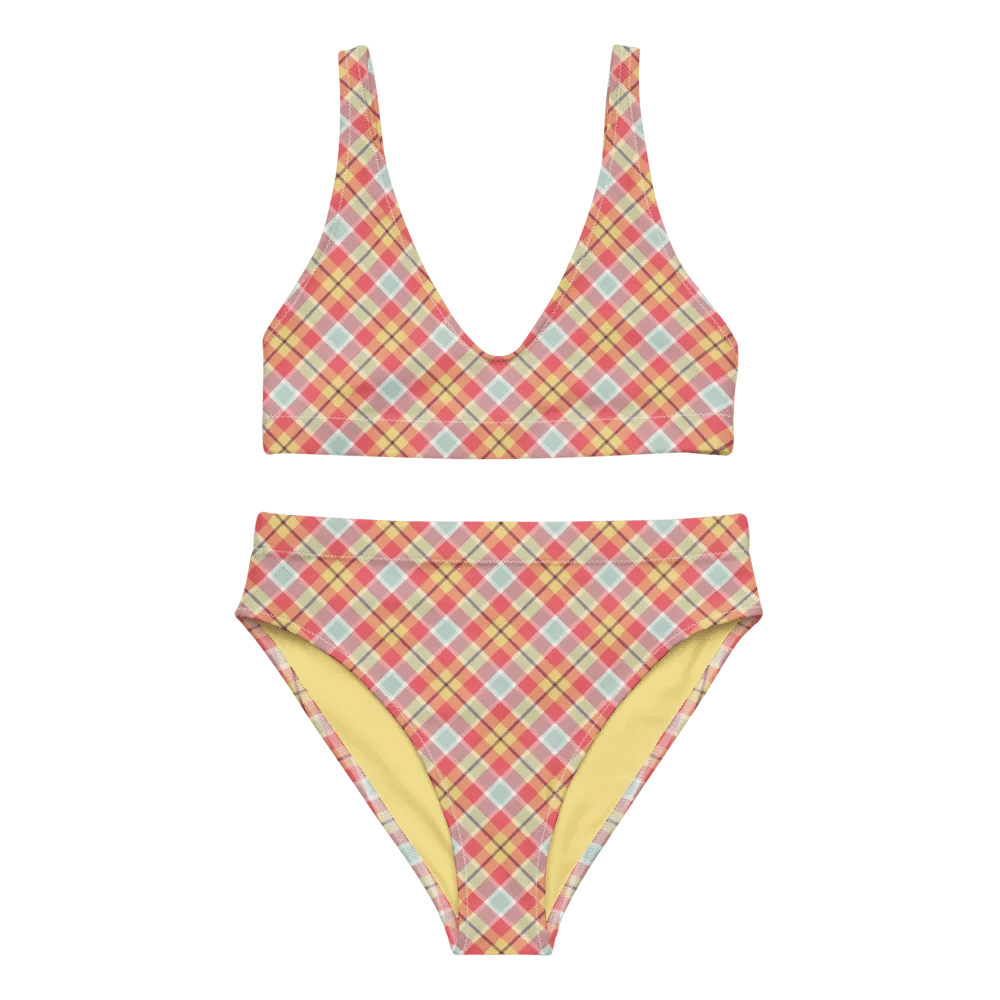 Coral Pink, Yellow, and Mint Plaid Bikini product image (2)