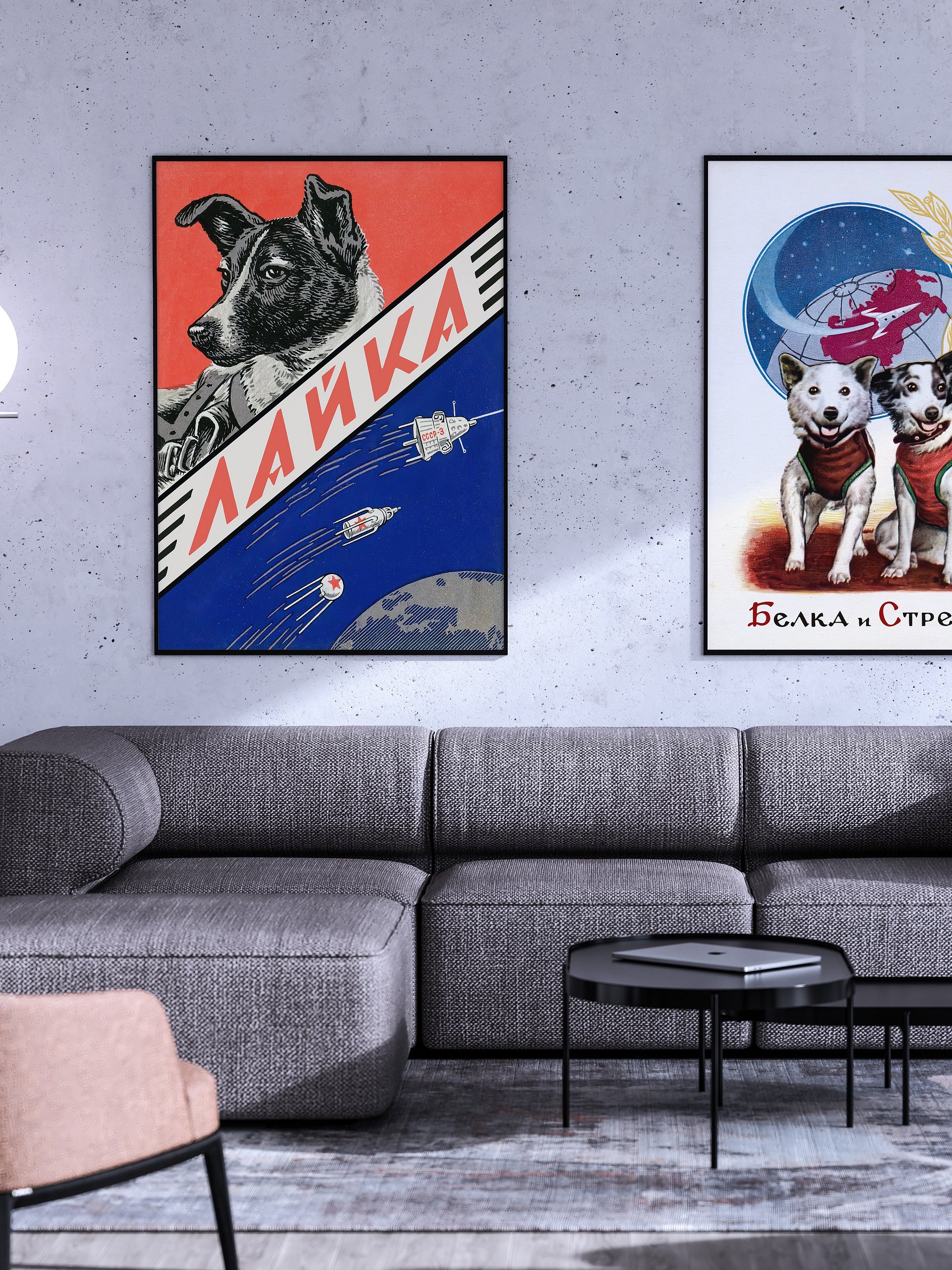 Laika, first space dog, USSR, 1958 — Soviet vintage space art poster, soviet poster, propaganda poster, soviet retro space, space wall art product image (4)