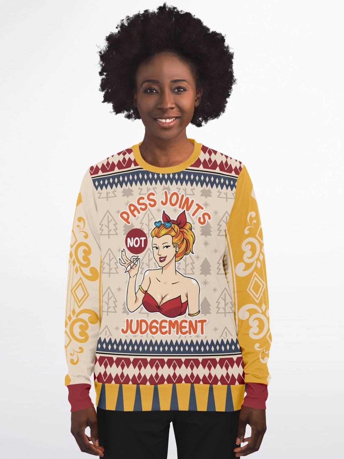 "Pass Joints Not Judgement" Sweatshirt | Retro Stoner Holiday Sweater | 420 Christmas Party Outfit product image (7)