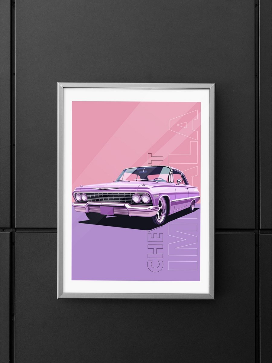 Vintage Chevrolet Impala Poster, Classic American Car Print, Retro Auto Illustration, Muscle Car Enthusiast Gift, 1960s Automotive Art Decor product image (5)
