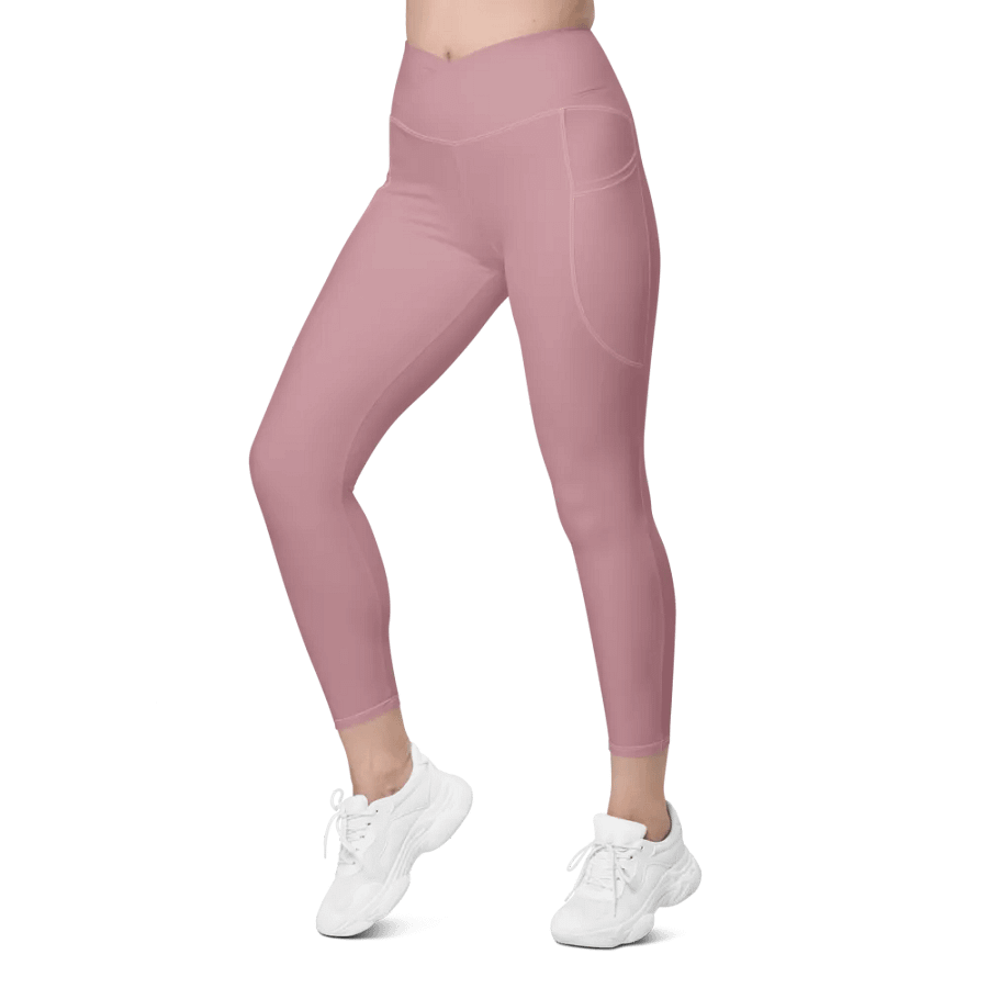 Plain Dusty Pink Soft Summer Women's High Waisted Premium Crossover Leggings with Pockets by Treasure Pie product image (6)
