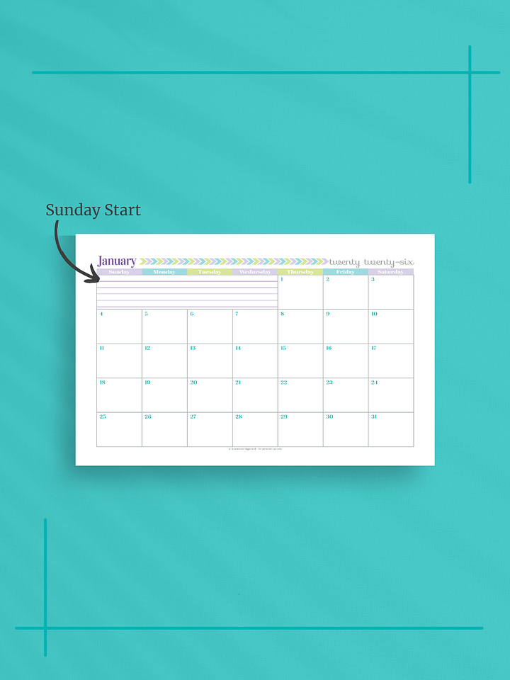 Pretty in Pastel 2026 Calendar - Single Page per Month, Sunday Start, Half Letter Size product image (2)