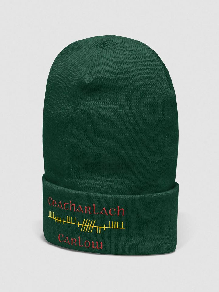 Carlow/Ceatharlach, Green with Red and Gold, Orthodox style Ogham embroidered Cuffed Beanie product image (2)