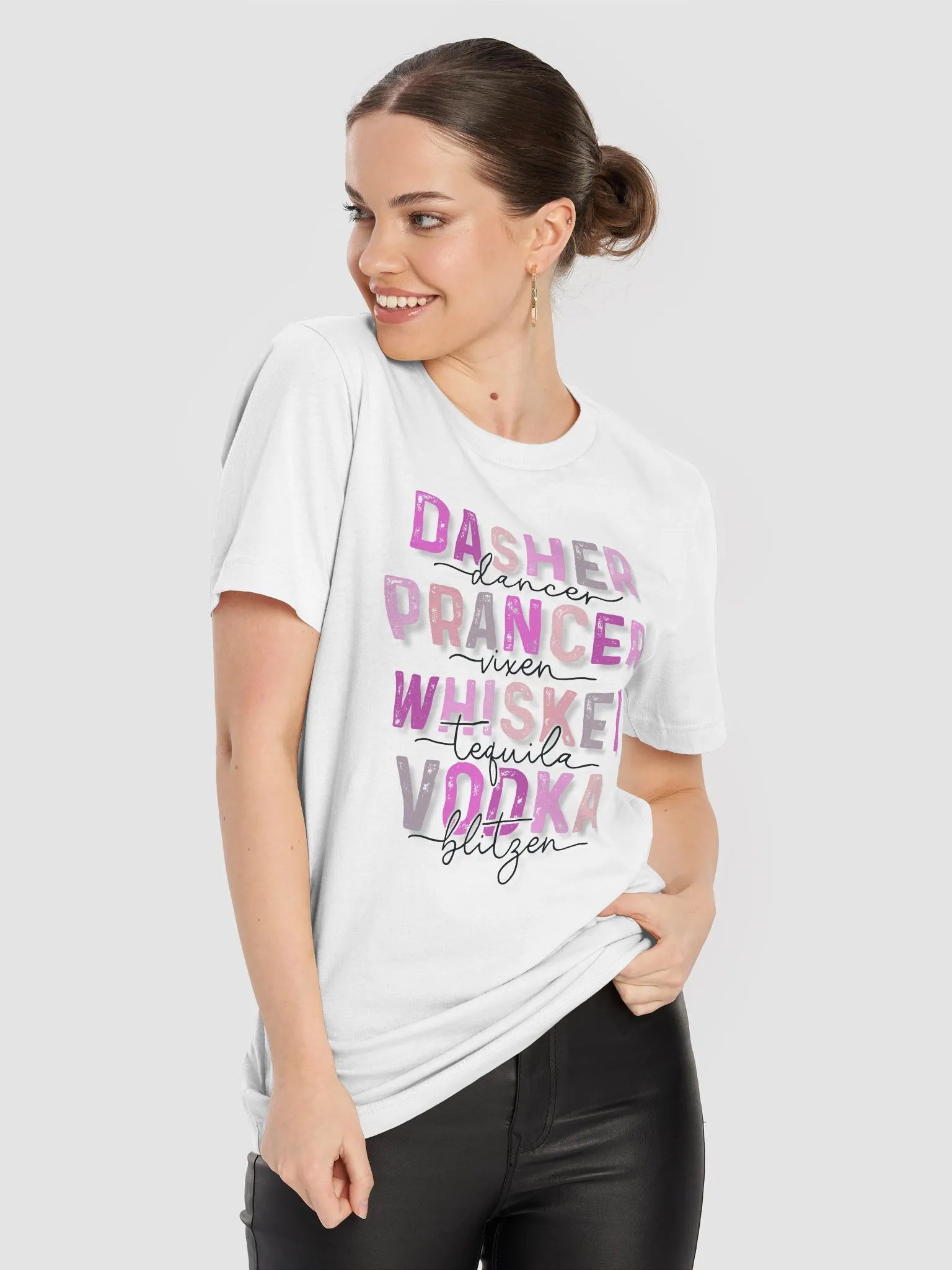 Dasher & Dancer Whimsical Holiday Spirits T-Shirt - Pink product image (8)