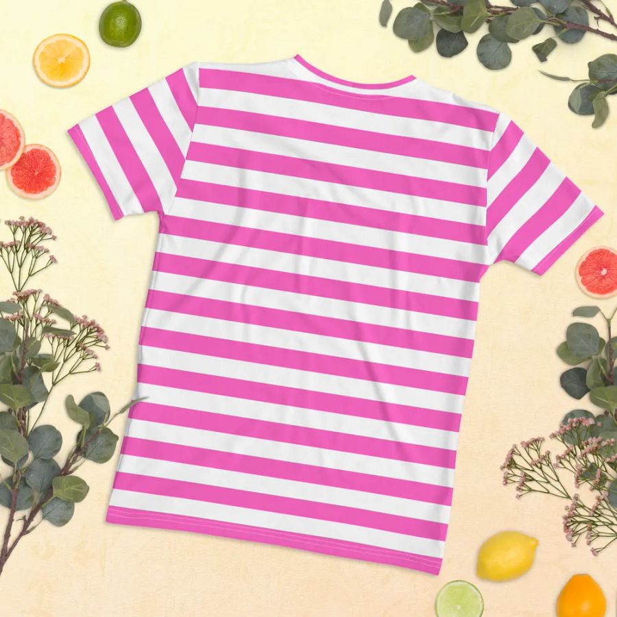 Whimsical Eyes Butterfly Women's Pink Stripped T-Shirt product image (11)