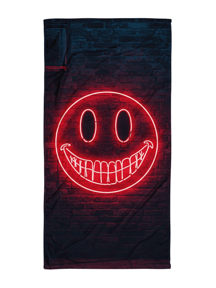 Red Neon Smiley Face Beach Towel product image (1)