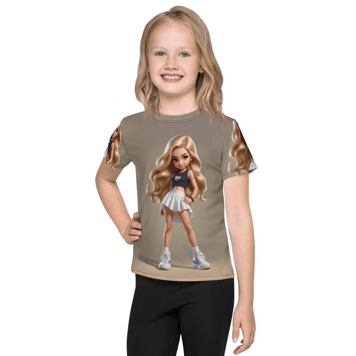 Fitness Barbie Blue & White Kids Crew Neck T-Shirt product image (1)