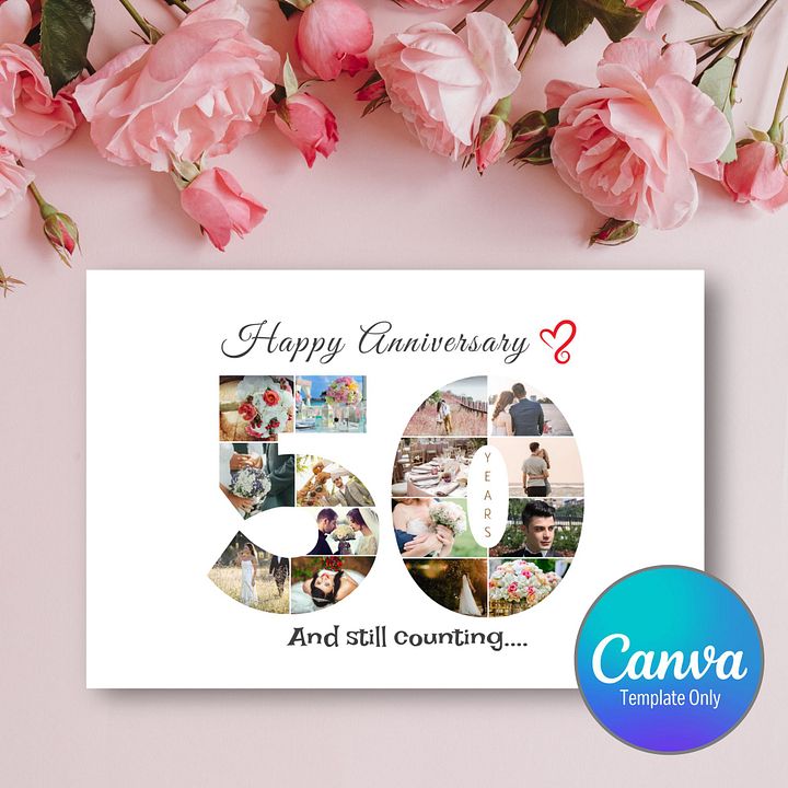 50 Year Anniversary Photo Card Editable Canva Template product image (1)
