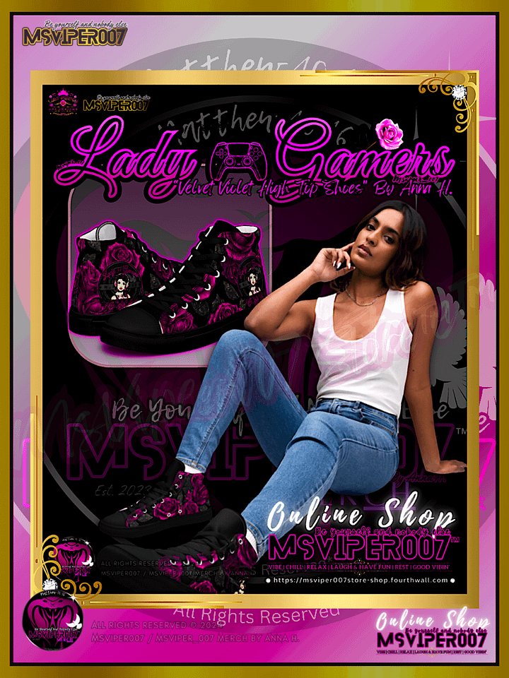 Shoes (High-Tops) - MsViper007's "Lady Gamers Are Awesome™ | [V3] (blk/velvet violent rose)" Womens Comfort High-Top Shoes by Anna H. product image (1)