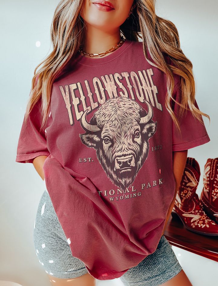 Yellowstone National Park, Wyoming Tee | Vintage-Style Grunge Western Shirt with a Bison's Head product image (11)