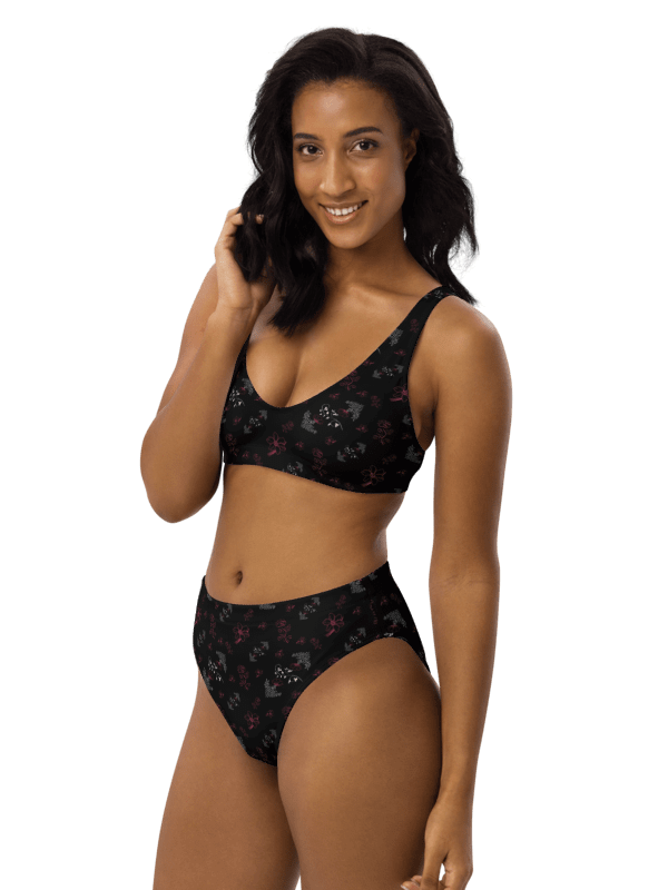 Magenta & White Flowers on Black Eco-Green Two-Piece Bikini Swimsuit product image (2)