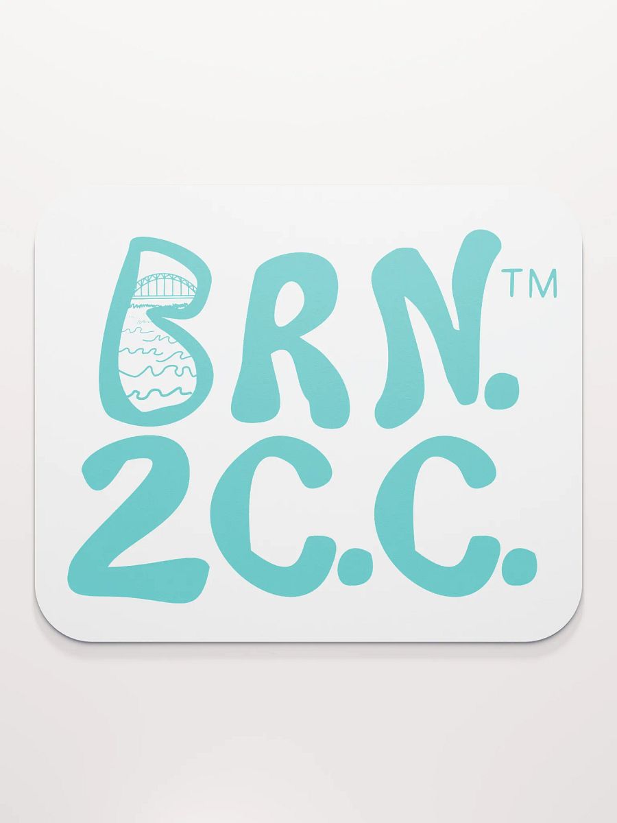 BRN.2C.C.™ | Classic Mouse Pad | Coastal Style for Office & Home | Deep Sky Blue Logo on White product image (2)