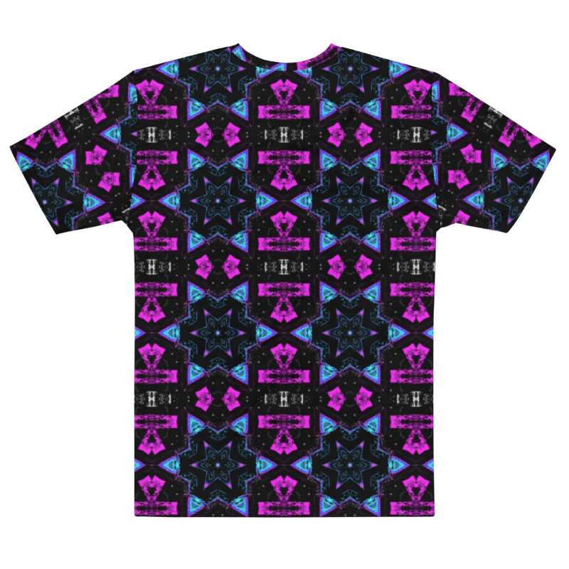 Abstract Pink, Turquoise and Black Repeating Star Pattern Men's T Shirt product image (9)