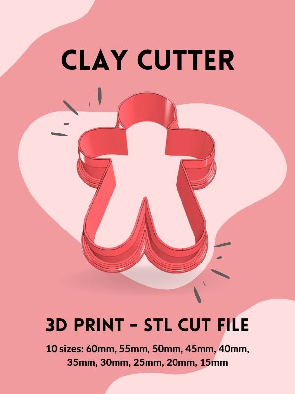 Gingerbread Man Shape Clay Cutter STL 3D Print File product image (1)