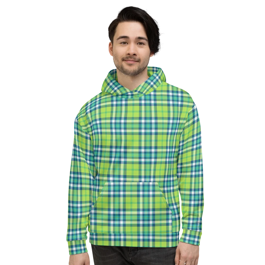 Lime Green and Turquoise Plaid Hoodie product image (2)