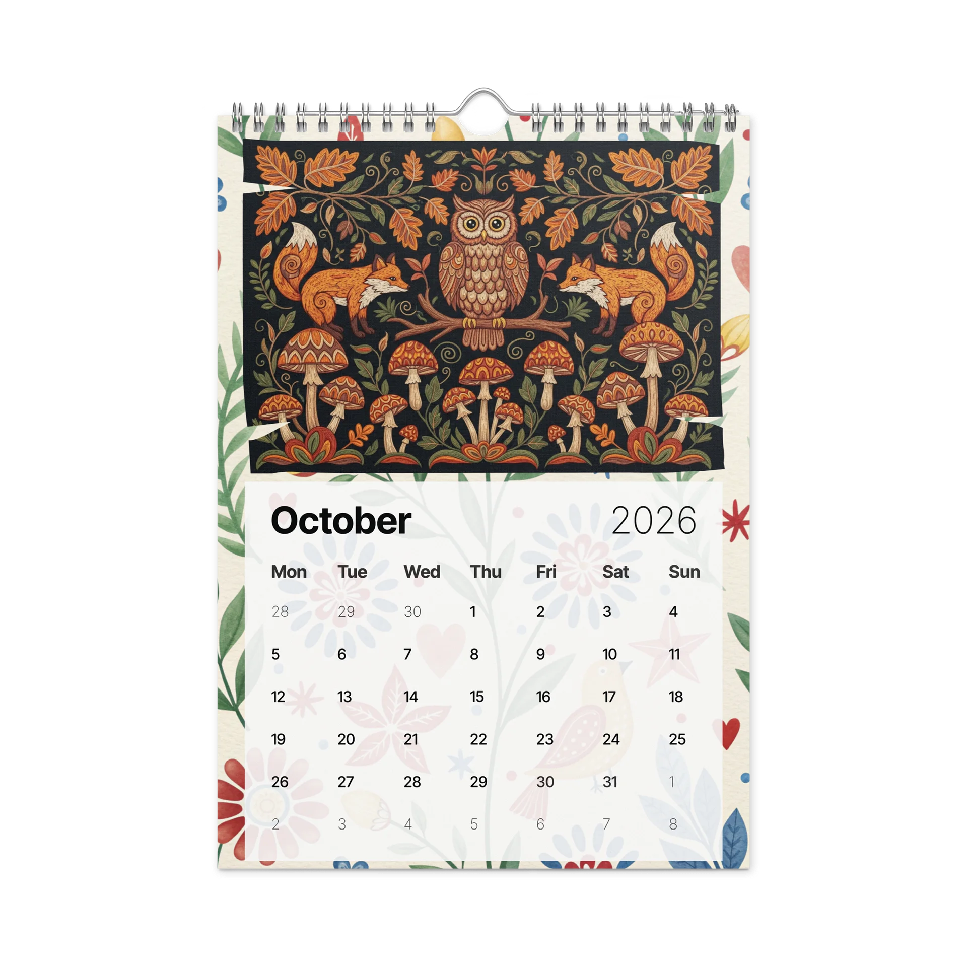 Folk Art Wall Calendar 2026 – Charming Watercolor Countryside Scenes, Seasonal Folk Illustrations & Patterned Art for Every Month product image (12)