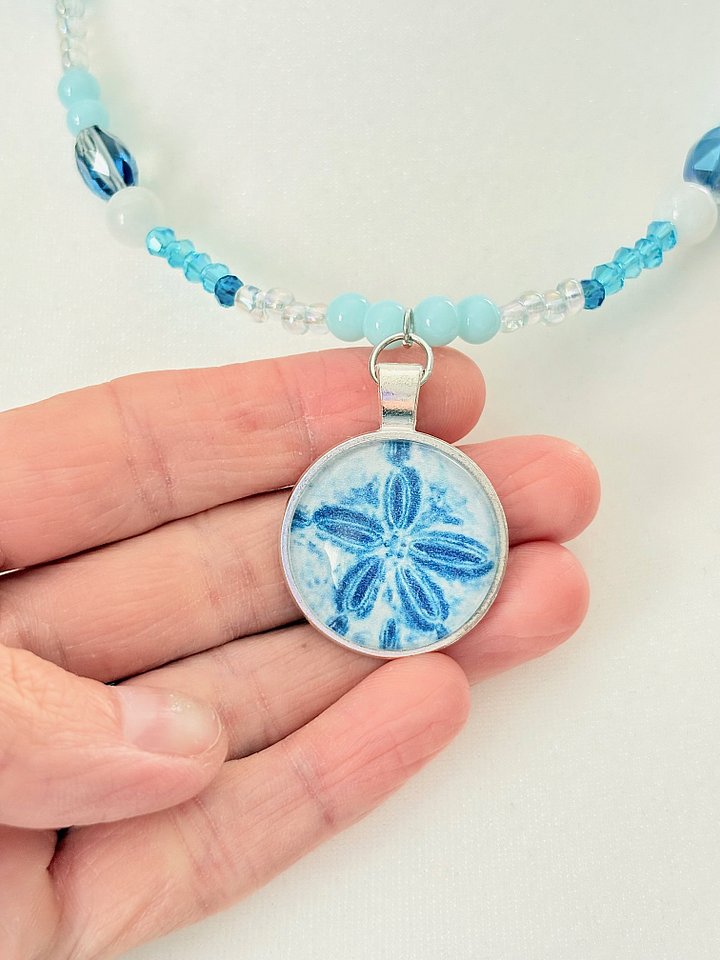 Blue Sand Dollar Print | Handmade & Fully Beaded Pendant Necklace | by Monique Faella Designs™ | MFD-00042 product image (2)