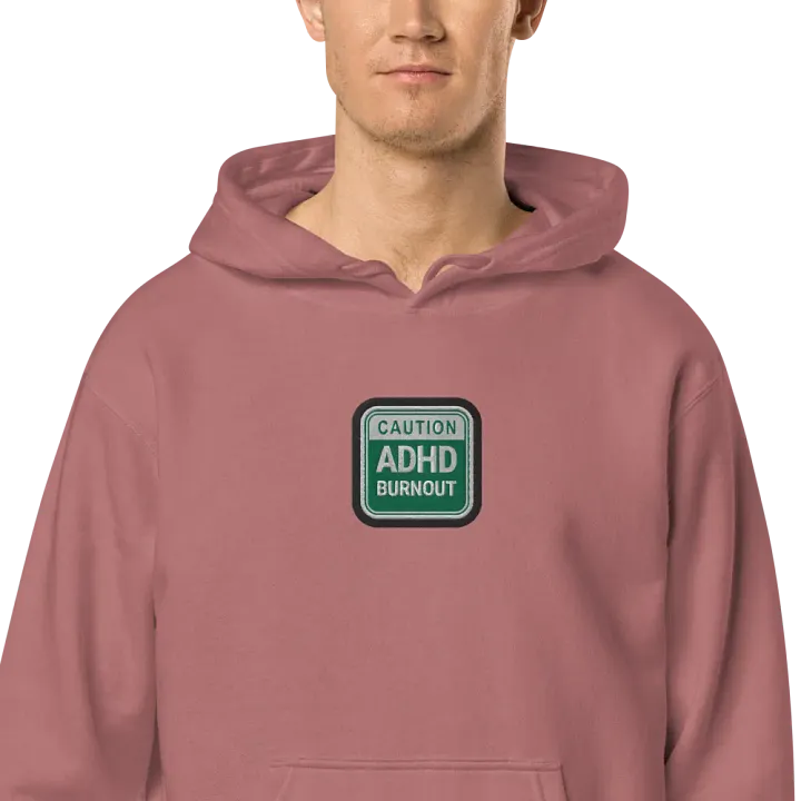 CAUTION: ADHD BURNOUT embroidered pigment hoodie (green bubble design 2) product image (2)