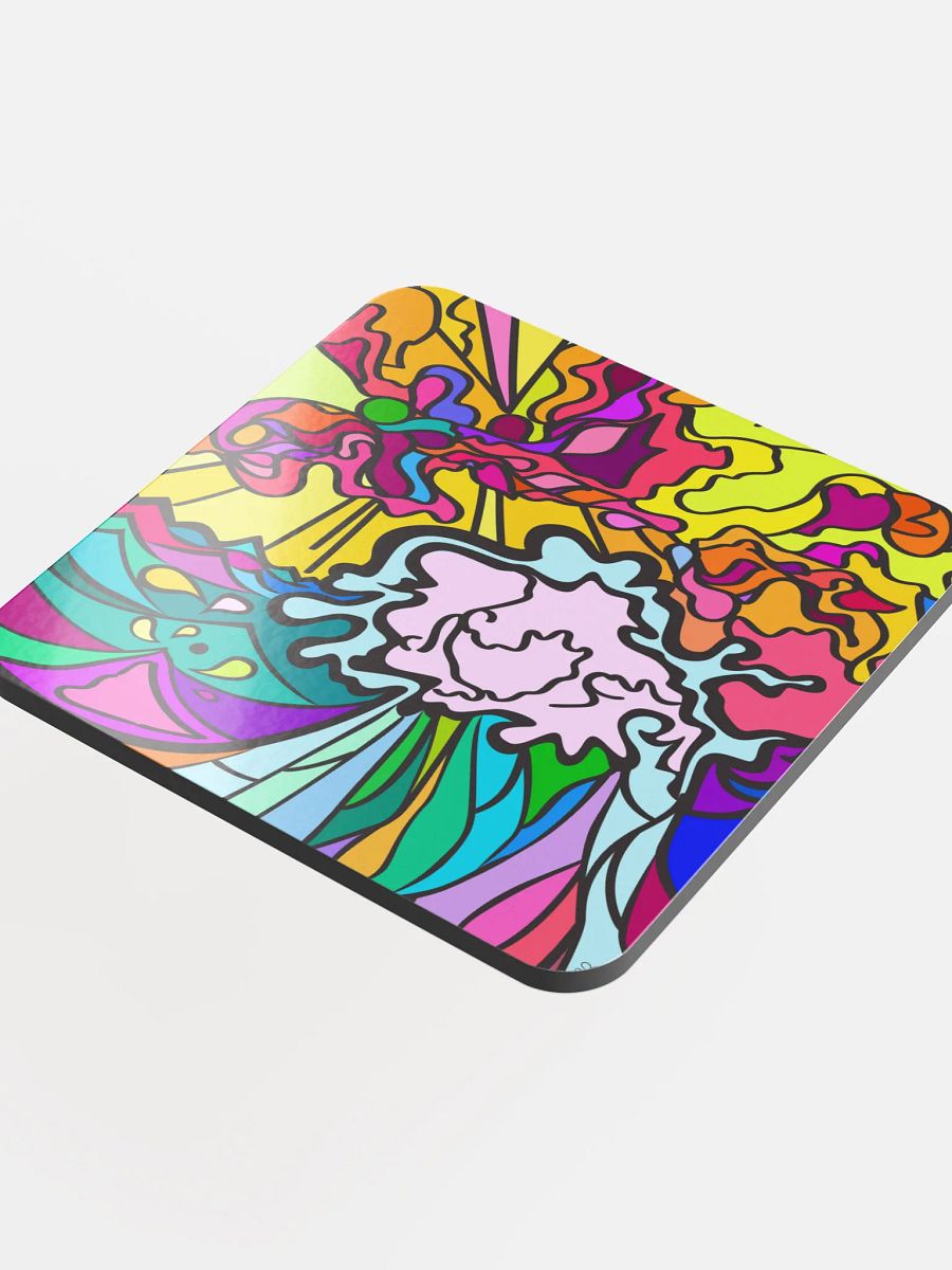 Vibrant Swirls Glossed Cork Coaster – Wave at Sunset product image (4)