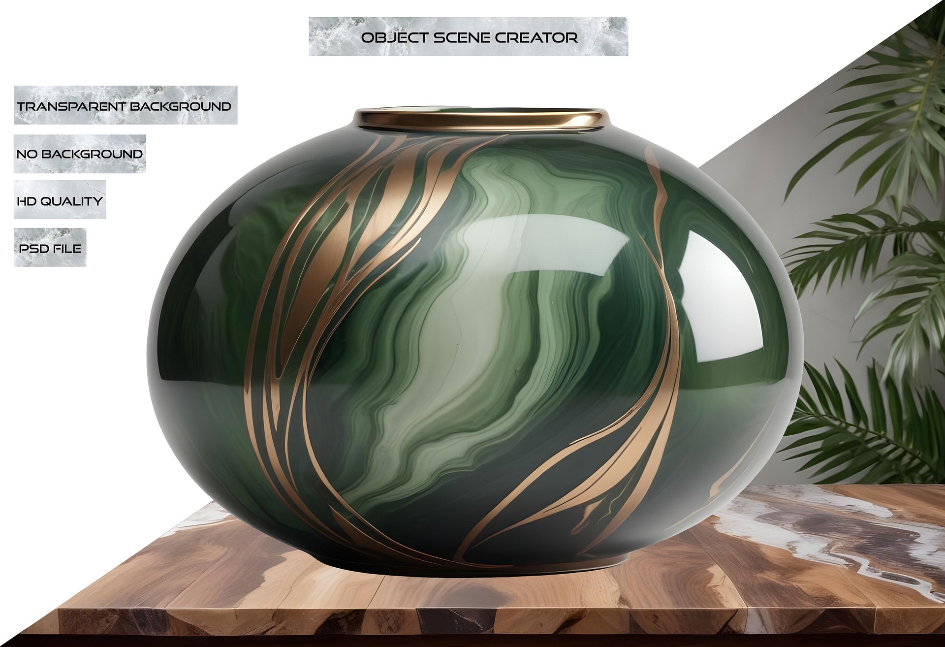 Luxe Botanique – Emerald Flow Vase PNG product image (2)