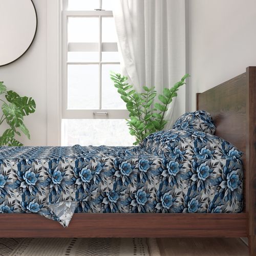 Seamless Pattern - Painted Floral Tile Pattern 3 in Shades of Blue and Gray product image (3)