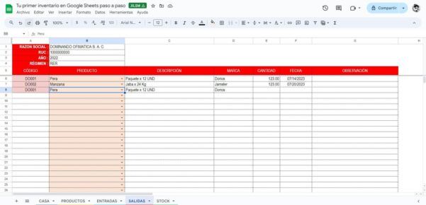 Inventario con entradas, salidas y stock en Google Sheets product image (5)