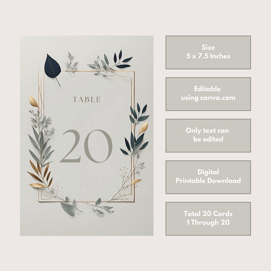 Floral Table Number Card - Dizynai (DTN-03) product image (3)