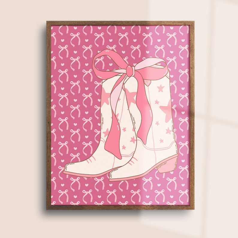 Cowgirl Boots with Pink Ribbon Coquette Art Print product image (22)