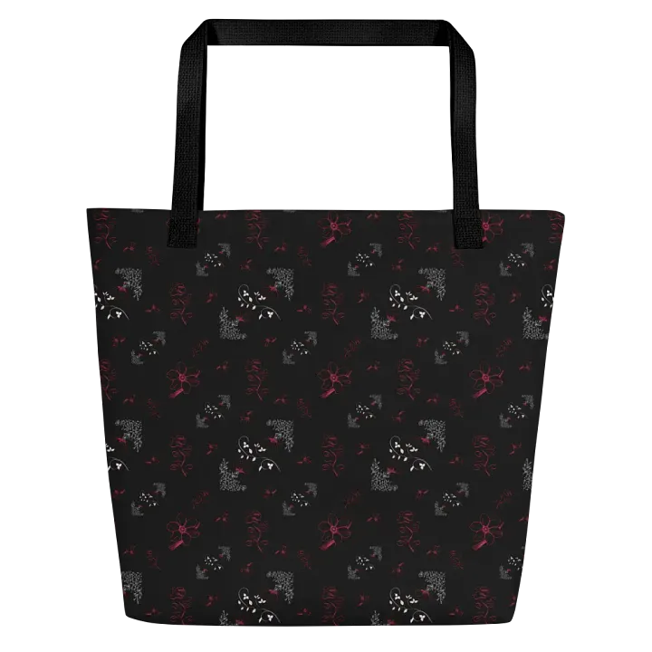 Magenta & White Flowers on Black Tote Bag product image (2)