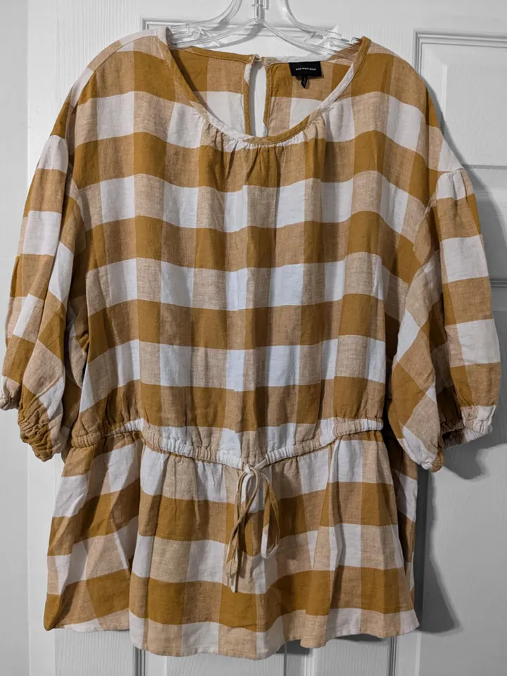 2X Yellow and White Buffalo Check Top (3/4 length sleeve) product image (1)