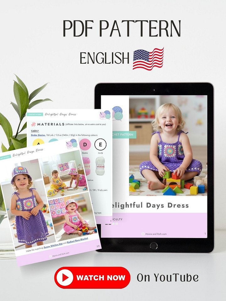 Delightful Days Dress | Crochet Sunburst Granny Square Dress Pattern | Baby to Kids Sizes 0-10 | PDF Pattern product image (2)