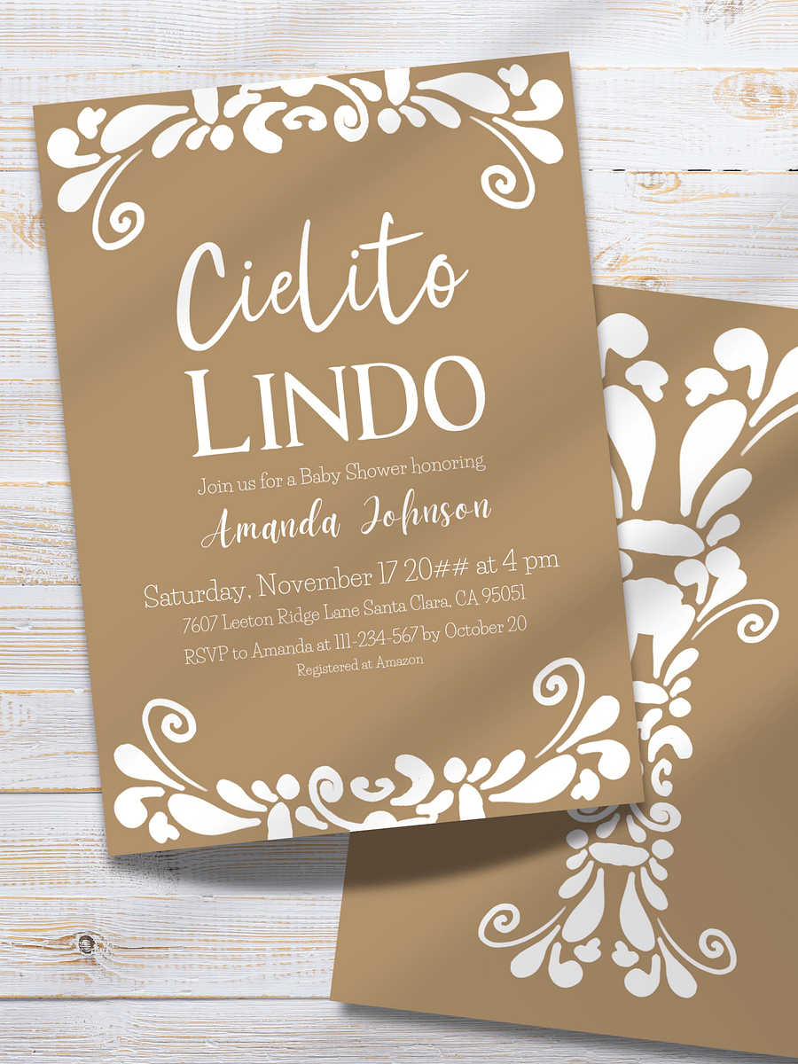 Cielito Lindo Baby Shower Invitation Template for your Talavera Inspired Mexican Fiesta Party - Beige Gender Neutral Printable Invite product image (4)
