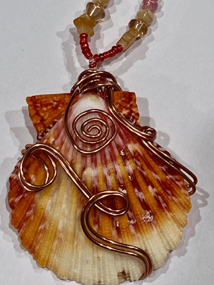 Beaded Seashell Necklace Freshwater Pearls and Aventurine Beads product image (3)