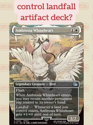 A mono White landfall bounce control deck commander from a #Gifted #MTGxFinalFantasy collector booster! Ambrosia Whiteheart is such a wonderful and weird bird, it's hard not to love this card! #Ad