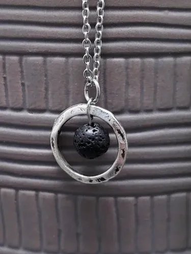 Minimal Circle Aromatherapy Necklace • Lava Stone Diffuser Necklace • Stainless Steel Minimalist Jewelry product image (3)